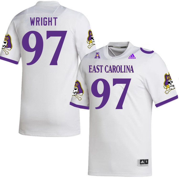 Men #97 Logan Wright ECU Pirates College Football Jerseys Stitched Sale-White - Click Image to Close